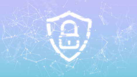 animation of padlock icon over network of connections on blue background