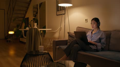 woman working from home at night