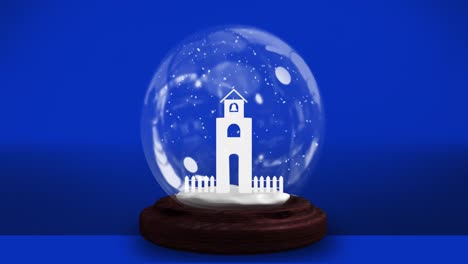 Animation-of-christmas-snow-globe-over-blue-background