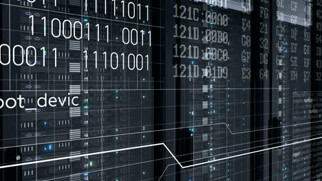 beautiful working rack servers close-up with coding animation in modern data center cloud computing process. digital technology concept. 3d animation 4k ultra hd 3840x2160.