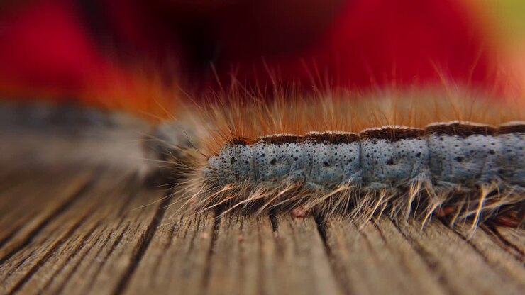 Primo piano macro estremo e slow motion estremo di una falena del bruco della tenda occidentale e un'altra sullo sfondo viene raccolta da un bambino.