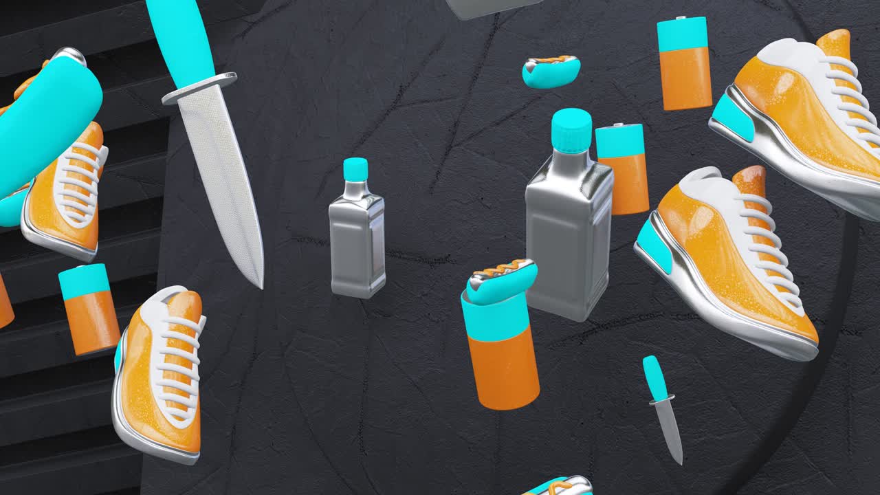 미니멀 3d 아트: 기하학적 디자인 공간에서 애니메이션 된 세련된 스터 객체, 트렌디한 색상 조합, 루프 모션, 4k 비디오