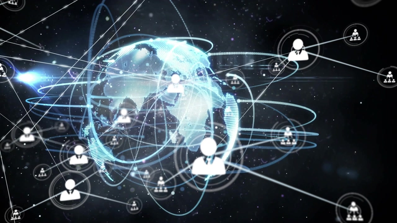 Circular ripple near APAC starting icon appearing on spinning globe linking icons forming network