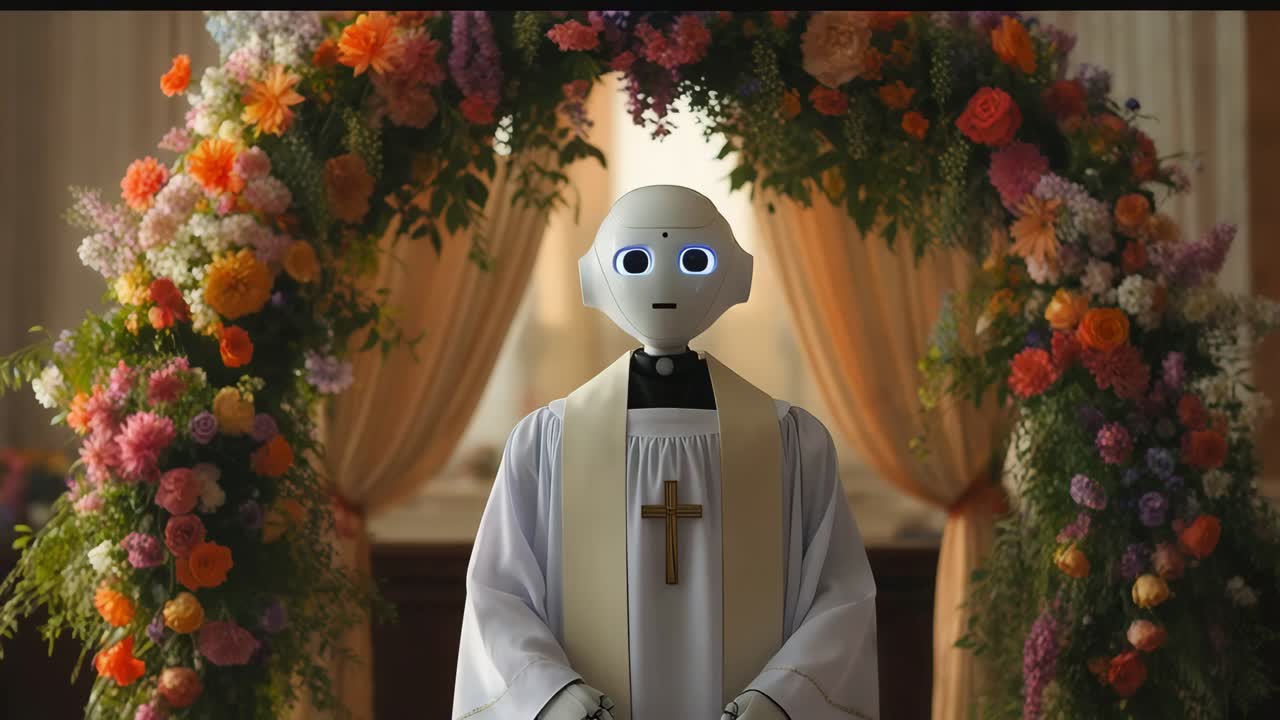 sacerdote robot en una ceremonia de boda