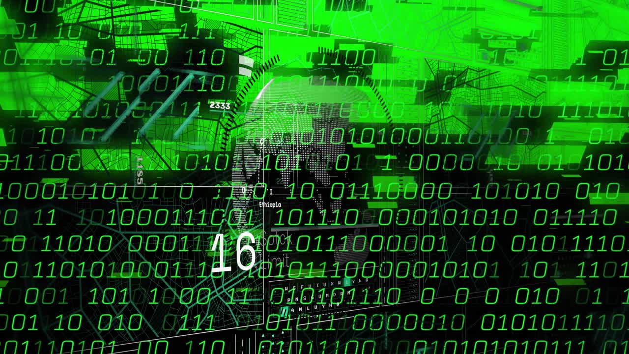 Binary surge starting globe rotating, ring filling, count climbing then falling to show data flow
