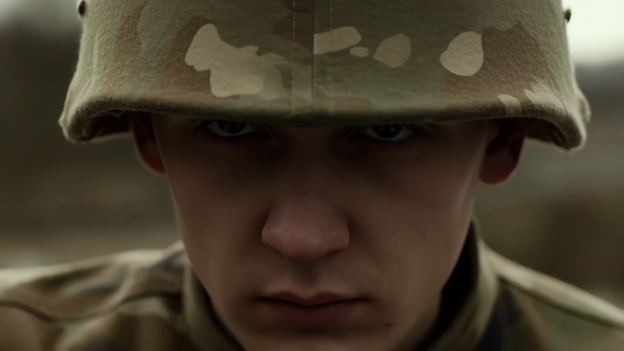 Close-up Portrait of a Young Soldier