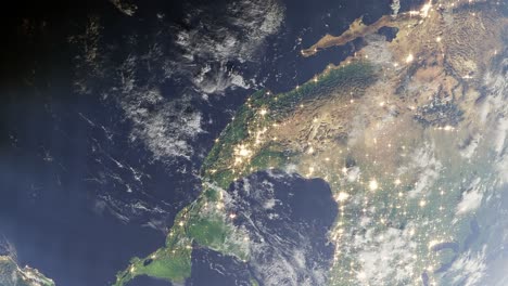 animación del planeta tierra girando con américa mapa de contaminación lumínica que muestra la capital principal