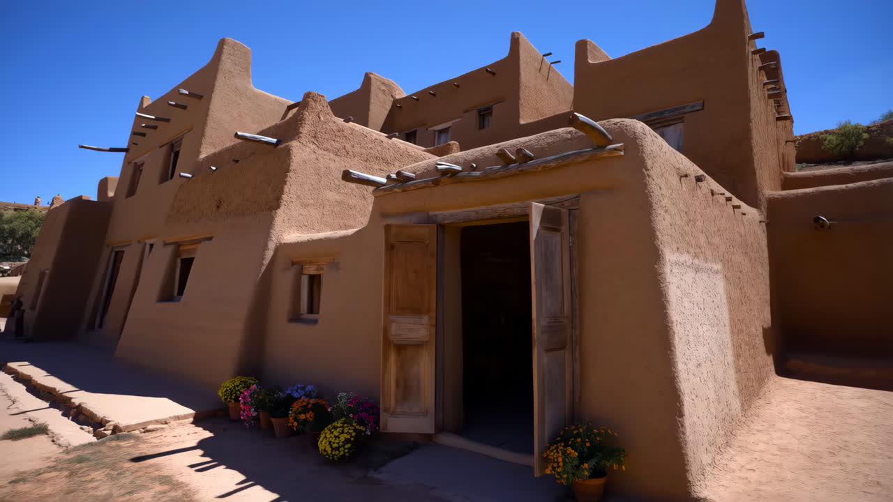 Adobe Building with Flowers