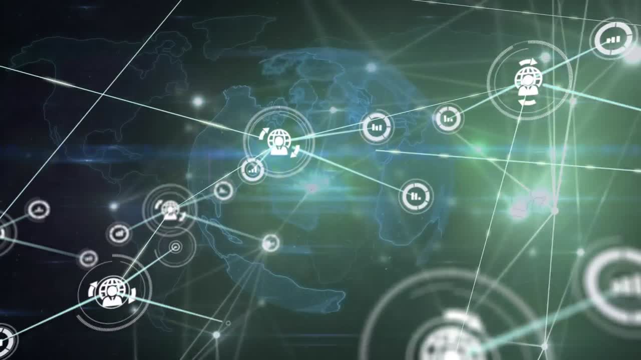 animación de redes de conexiones y procesamiento de datos en todo el mundo