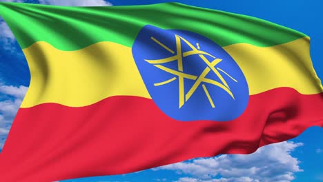 flag of ethiopia against a cloudy sky (alpha channel, loopable)
