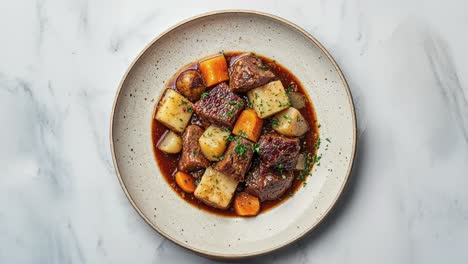 delicious goulash with tender beef and vegetables in bowl