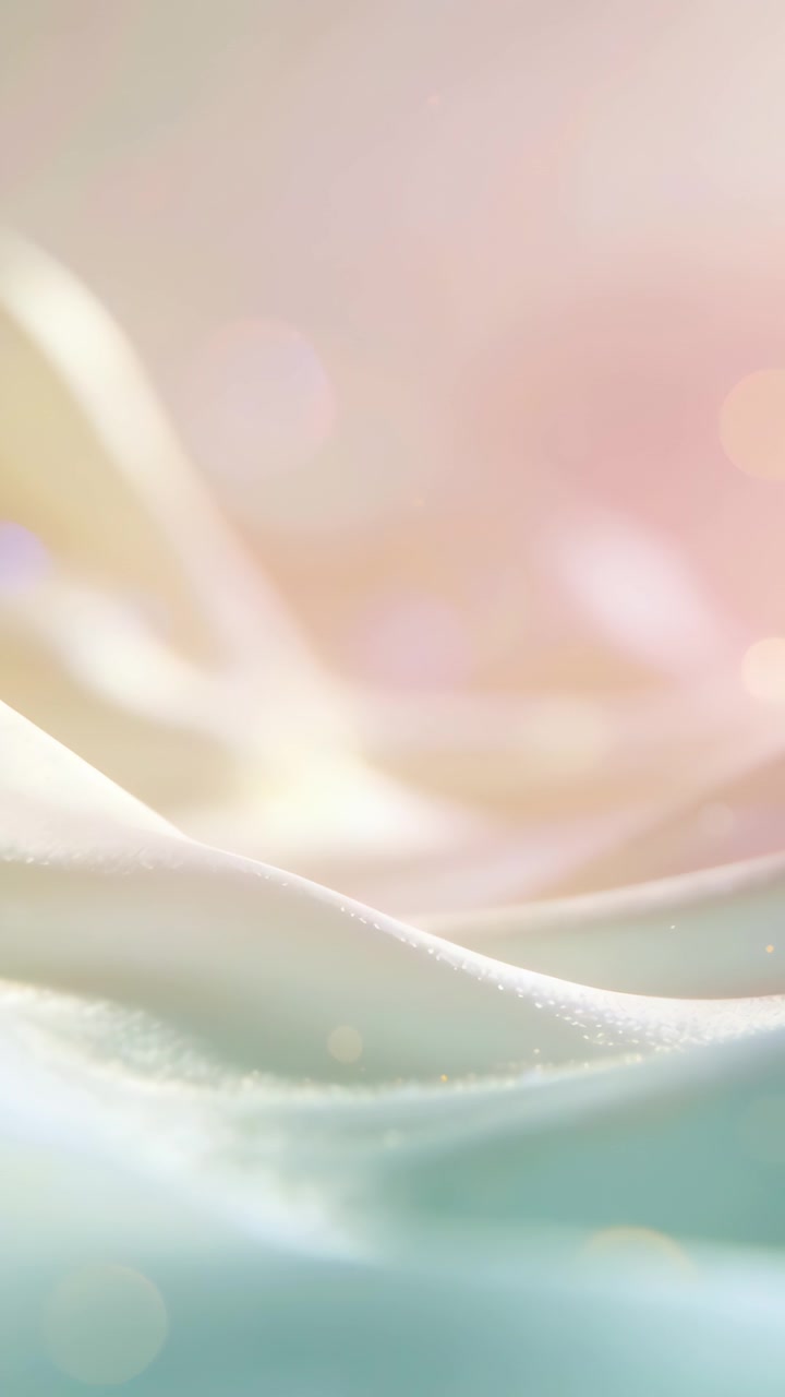 Vertical video: Shimmering soft wave surface reacting to focus shifts at macro, with bokeh sparkles