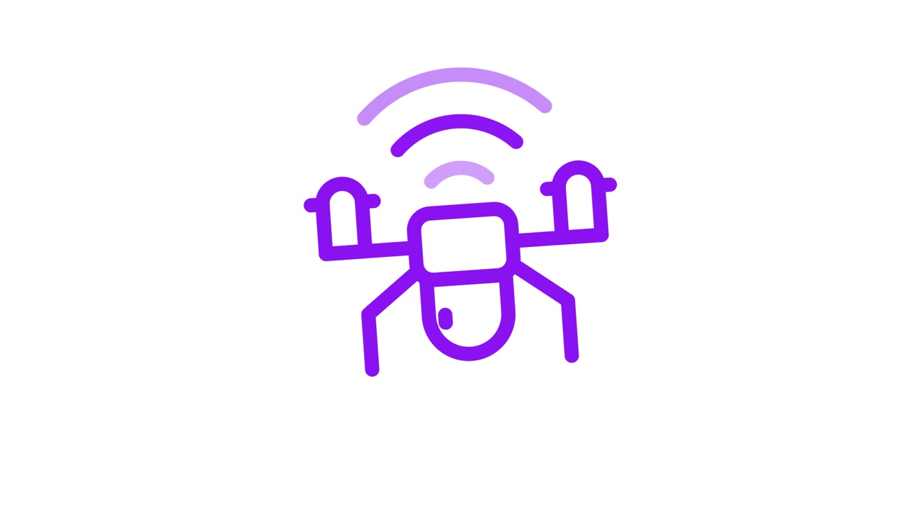 Icona animata viola di drone che emette segnali Wi-Fi
