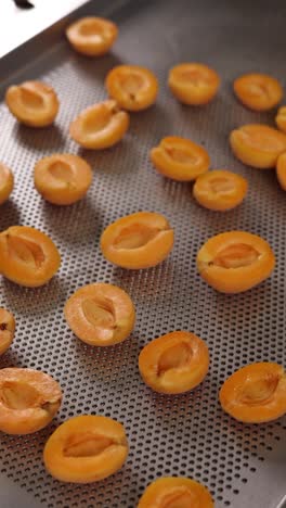 albaricoques secos en una bandeja de metal