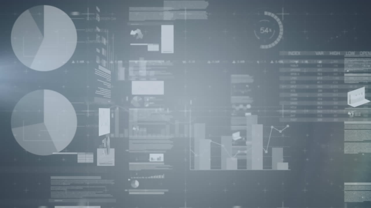 animación de la interfaz con el procesamiento de datos estadísticos contra un fondo gris