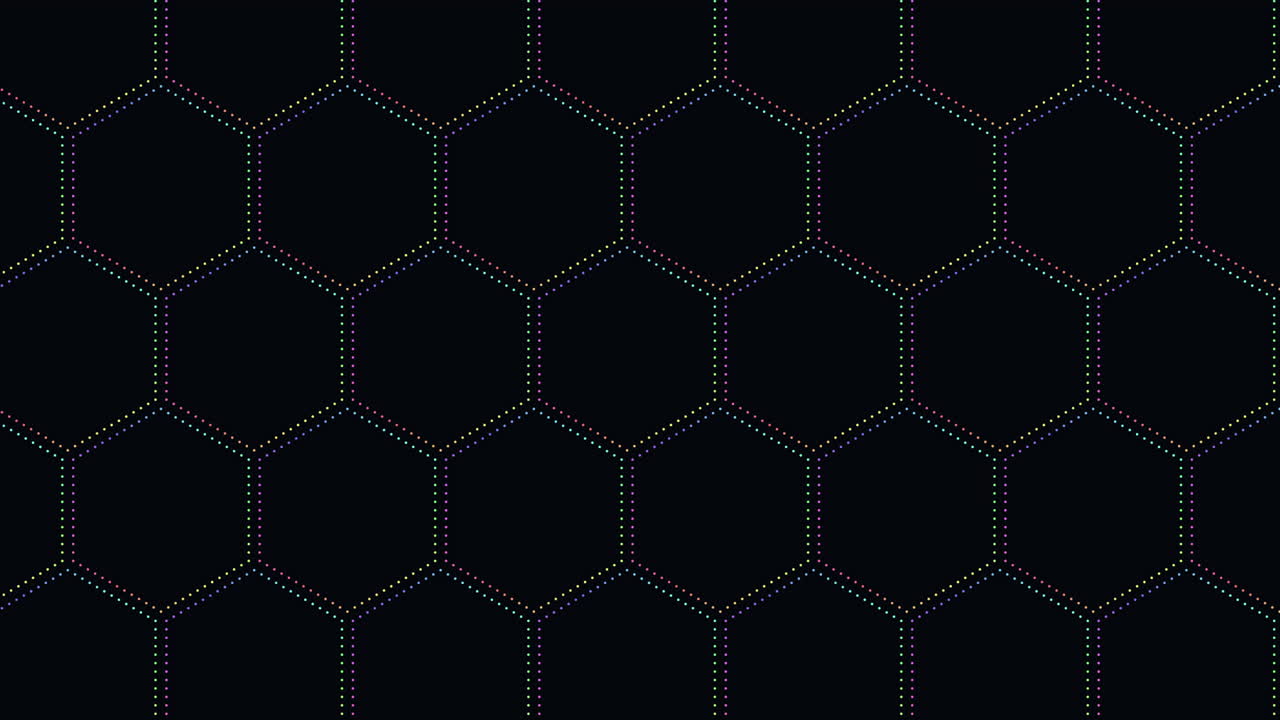 어두운 그라데이션에 네온 효과와 점이 있는 육각형 패턴