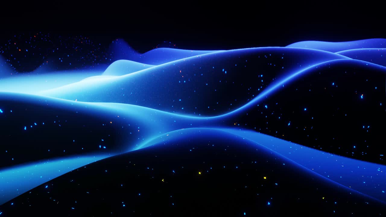 fantastical festive blue bg. Stylish abstract looped background, waves move on matt surface like landscape made of liquid blue wax with sparkles. Beautiful soft background with smooth animation 4k