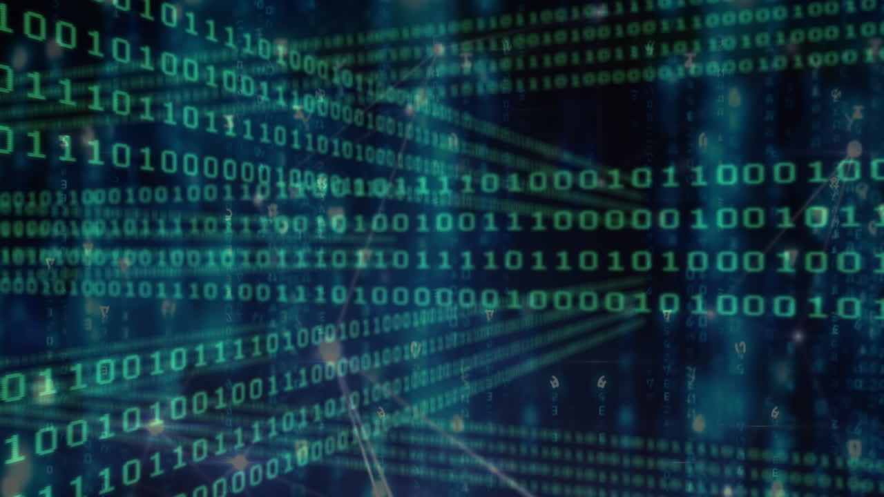 animación del procesamiento de datos a través de una red de conexiones sobre fondo negro