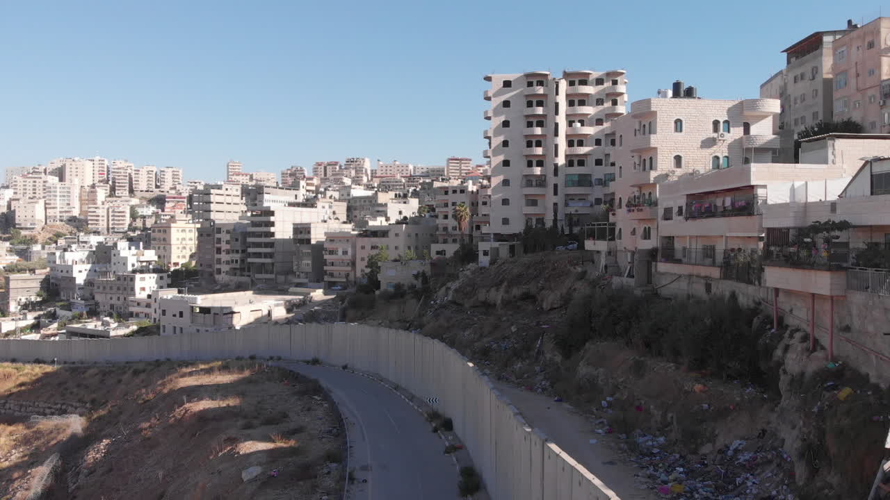 Flying close to security wall in Jerusalem