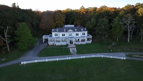 aerial push in to moses cone manor house