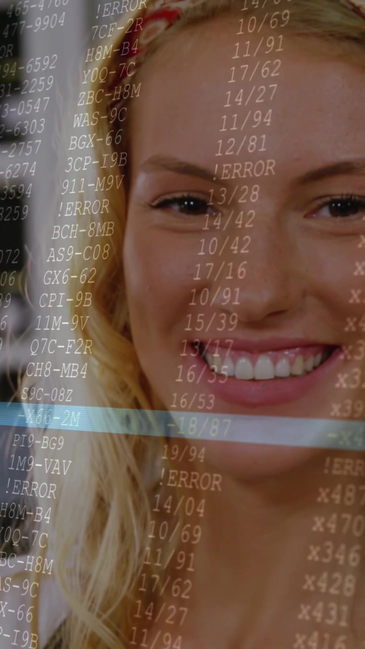 Animation of data processing over businesswoman using phone headset