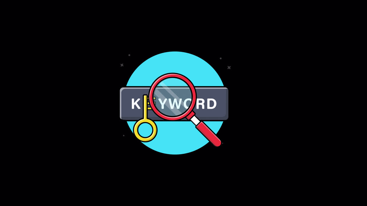 Animated Keyword Search Concept with Key and Magnifying Glass