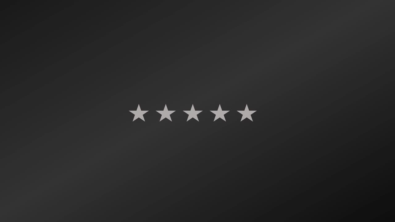 símbolo de calidad de servicio al cliente de cinco estrellas que se muestra con estrellas animadas en un fondo negro