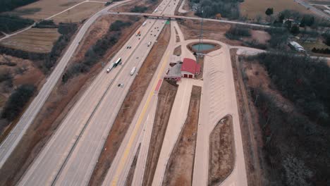 aerial of truck weigh station next to interstate