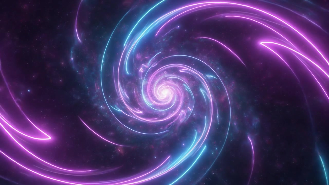 Abstract Neon Spiral Tunnel in Deep Space