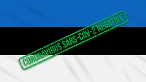 estonia swaying flag with a green stamp of freedom from coronavirus, loop