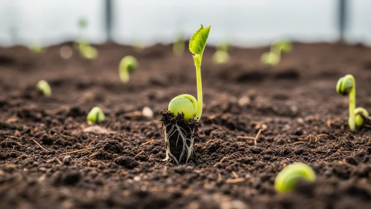 Young Seedlings Sprouting in Soil