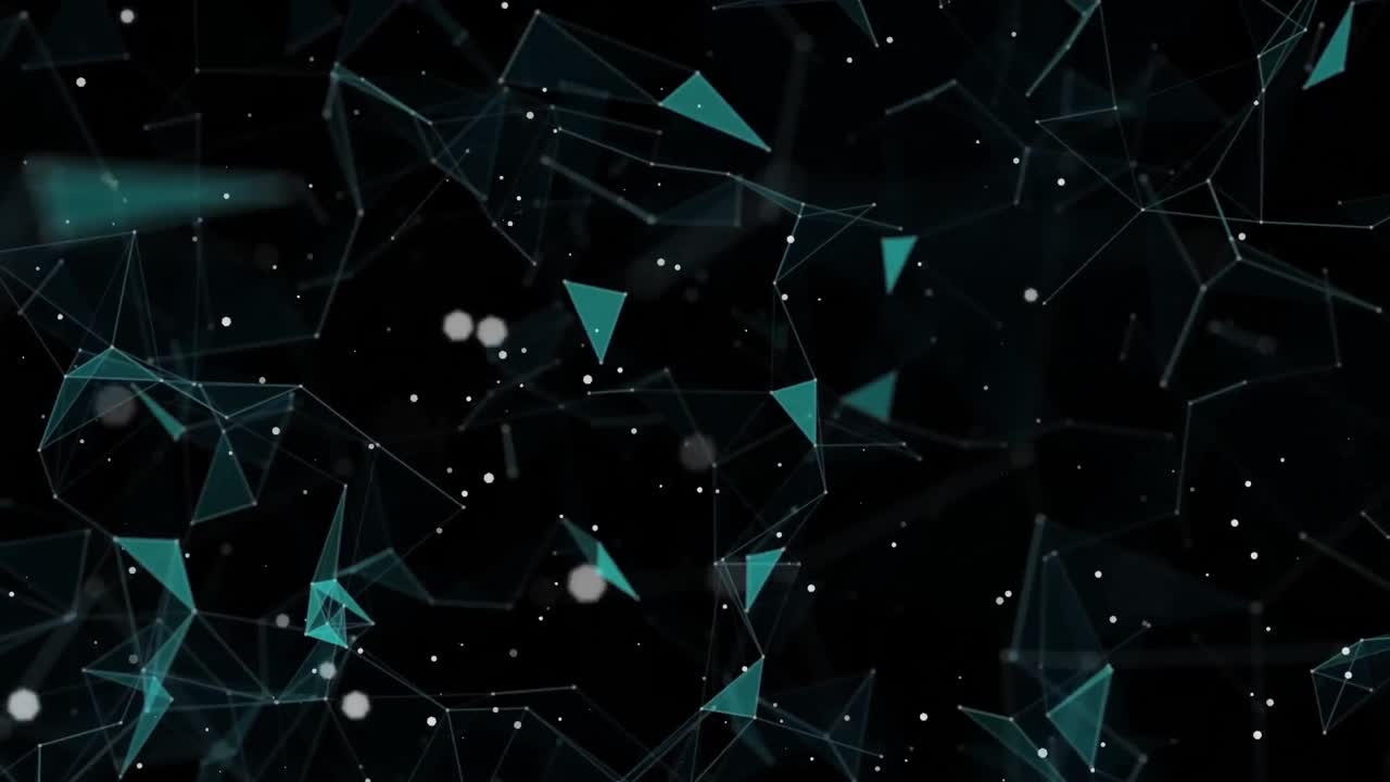 Animation of dots connected with lines and circles moving on black background