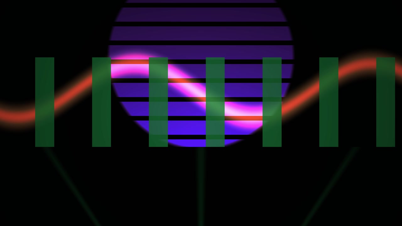 Retro synthwave-sol med bevægeligt gitter og neonbølger