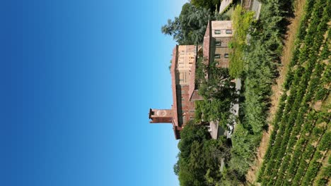 aerial drone rising over uviglie castle of casale monferrato in piedmont region of northern italy