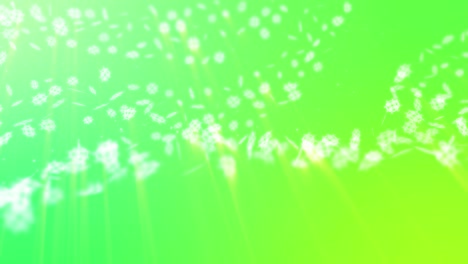seamless repeating 4k loop background made of waves of glowing coronavirus icons on green background.