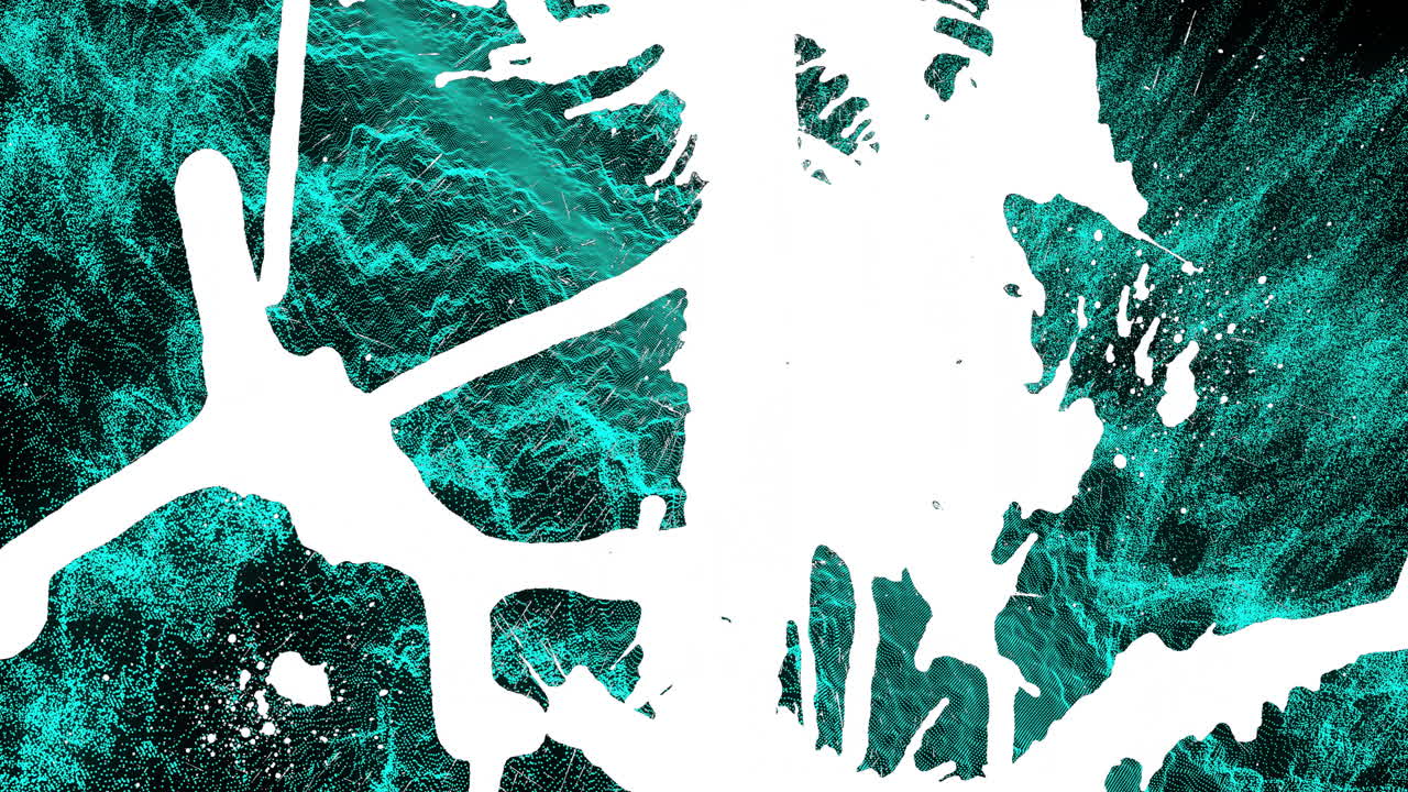White paint splatters creating animation effect on turquoise and black background