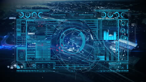 business technology interface against city