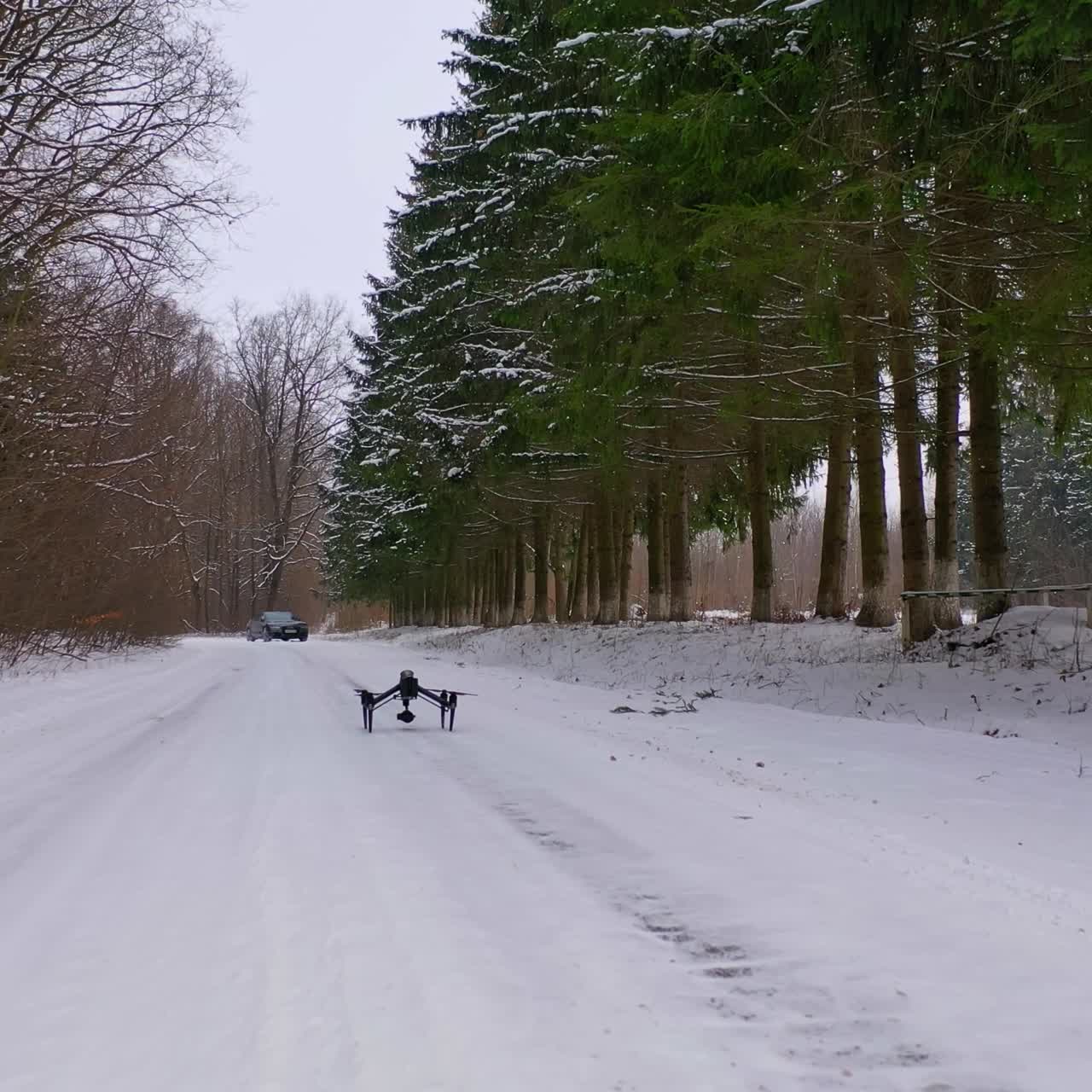 Drone stands on road