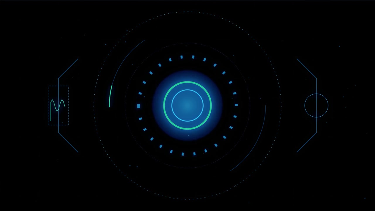Futuristic Digital Interface with Rotating Circular HUD Elements