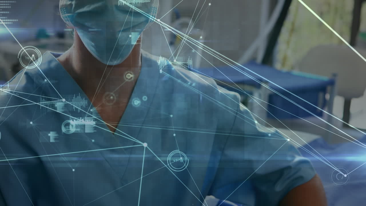 animación de conexiones sobre una cirujana caucásica