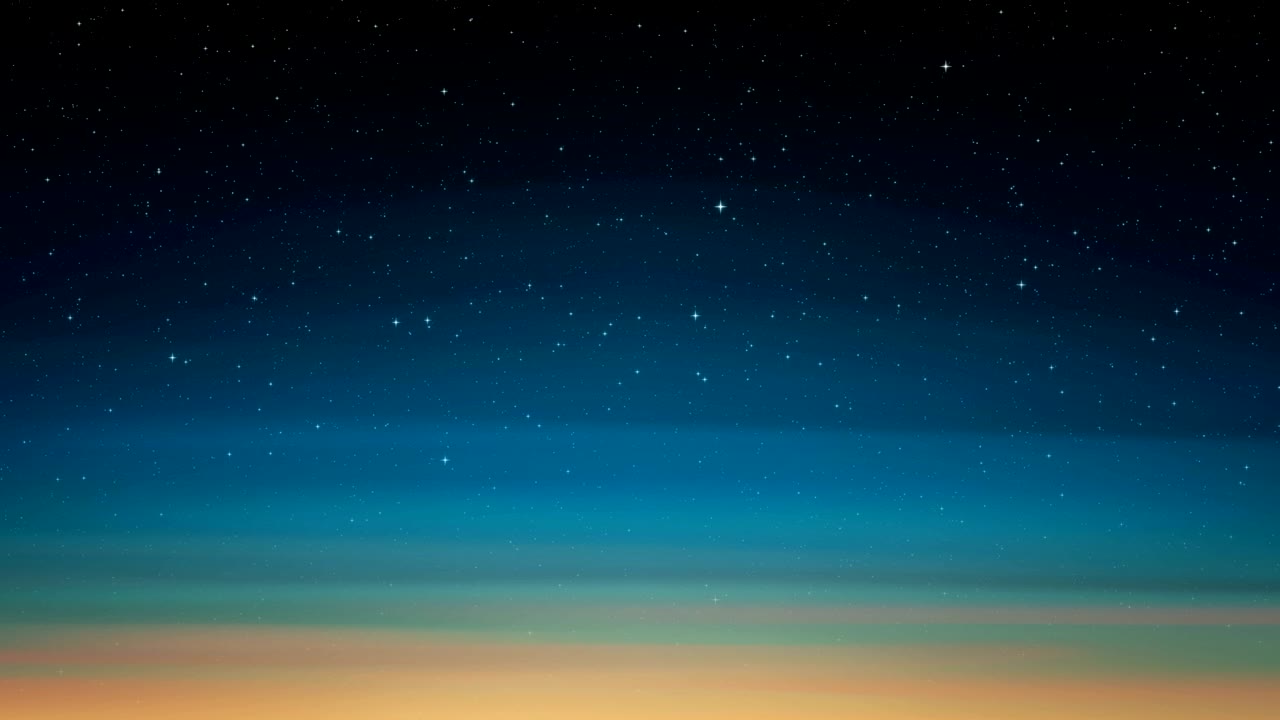 밤의 빛나는 별빛 하늘, 해가 지는 곳, 빛나는 별들과 함께 푸른 하늘의 배경, 우주, 애니메이션 우주 배경, 끊임없는 루프
