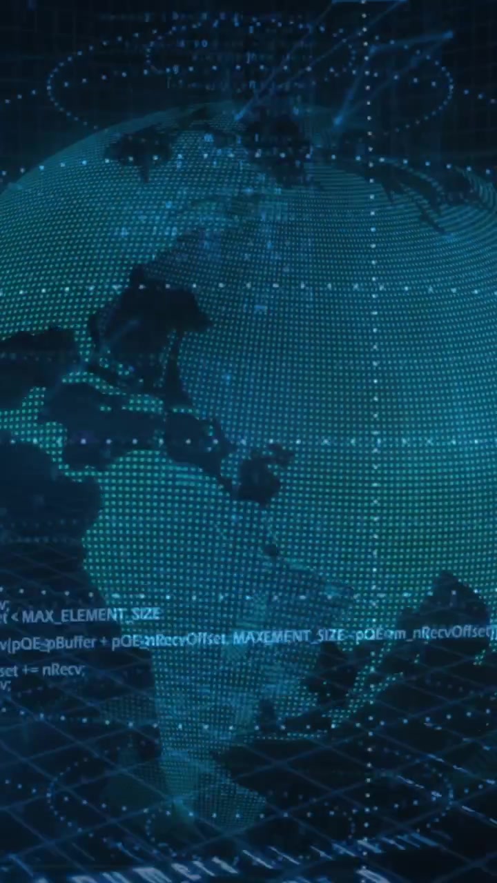 Animation of digital data processing over globe