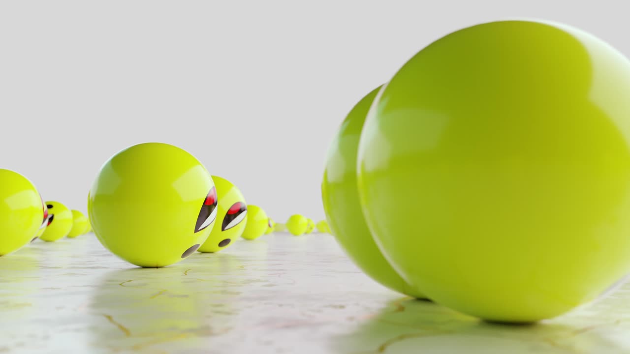 bolas amarillas con caras sonrientes rodando a través del piso interminable animación en bucle