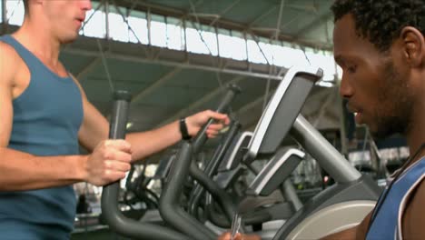 fit man exercising in the gym with trainer