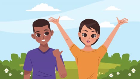 couple young teenager characters animation