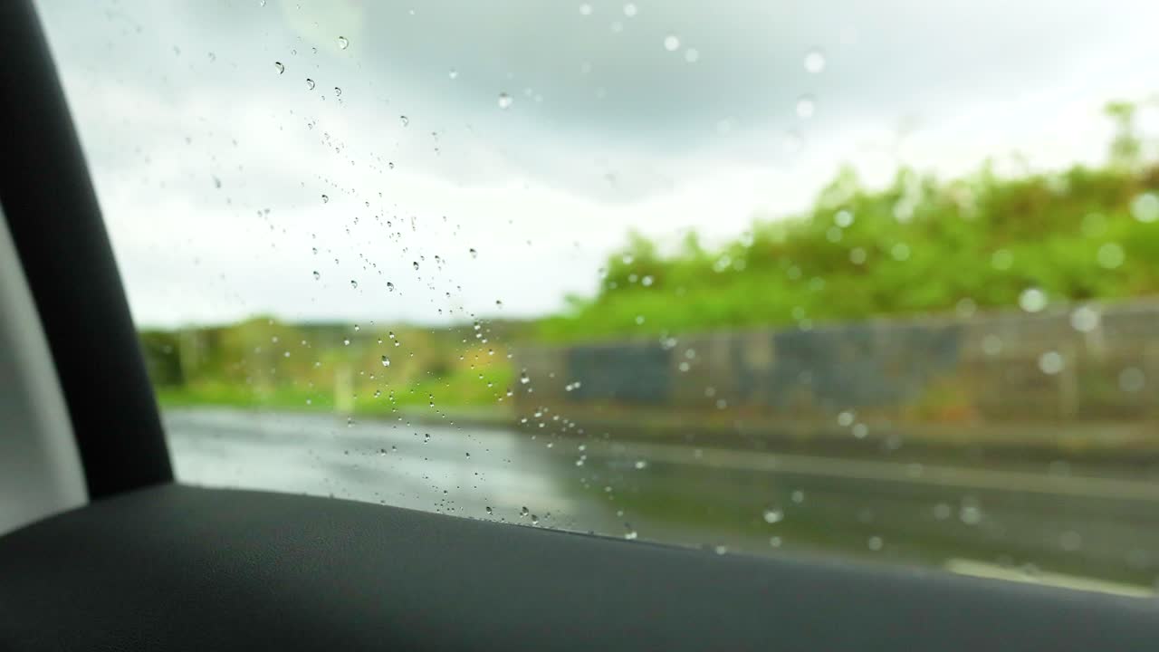 Rainy Day Driving Through Countryside
