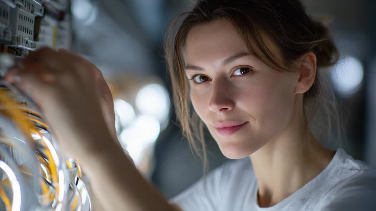 서버 방 에서 일 하는 여자