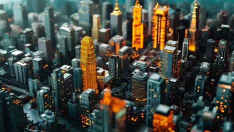 a model of a city at night with a lot of buildings