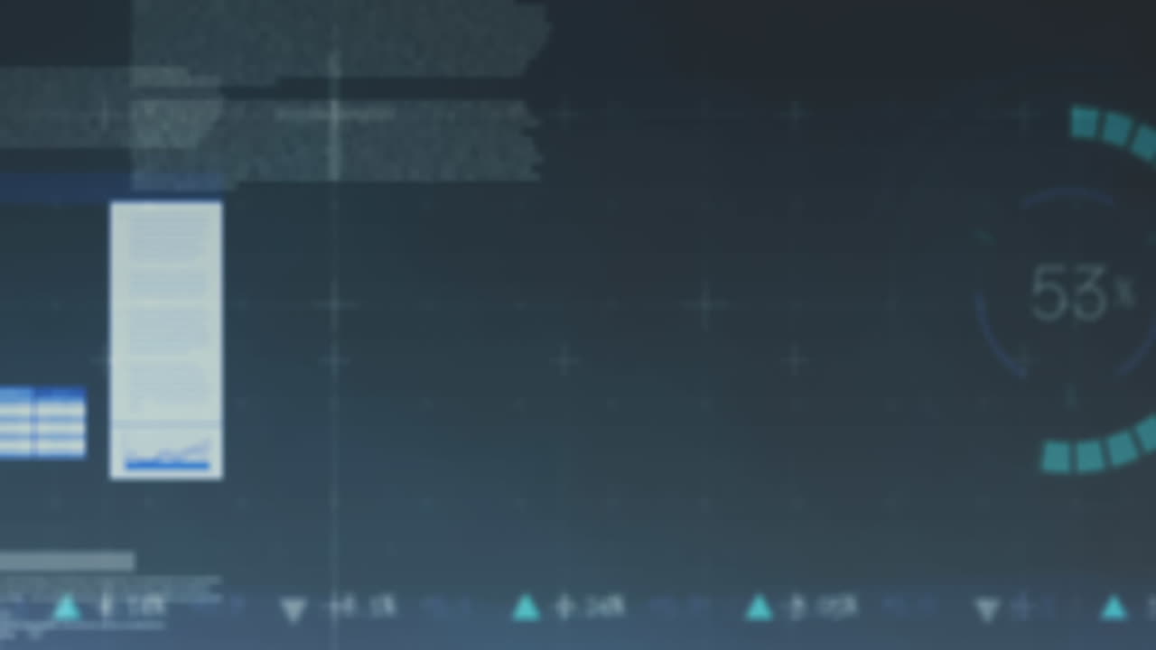 Animation of statistical and stock market data processing against black background