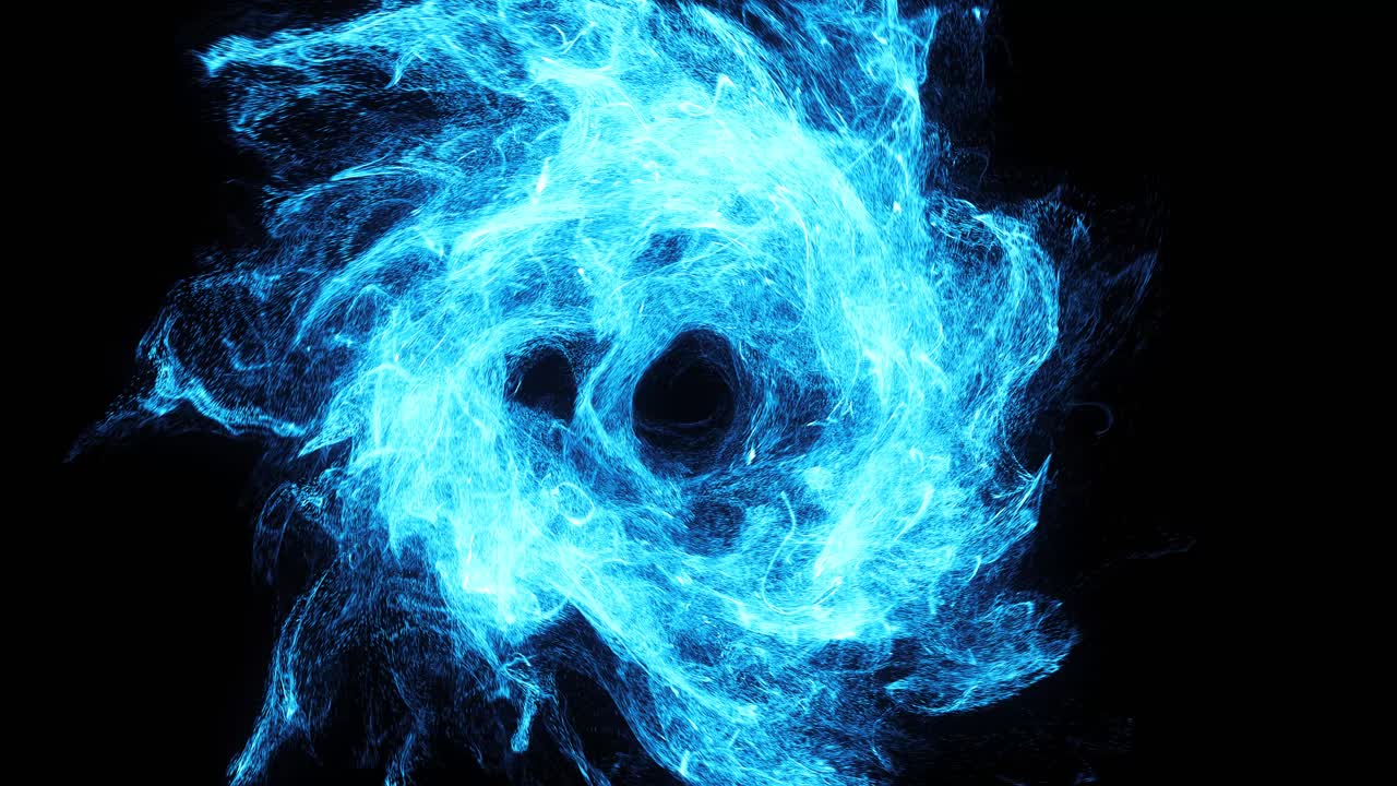 Vortice di energia blu dinamico e luminoso su sfondo nero